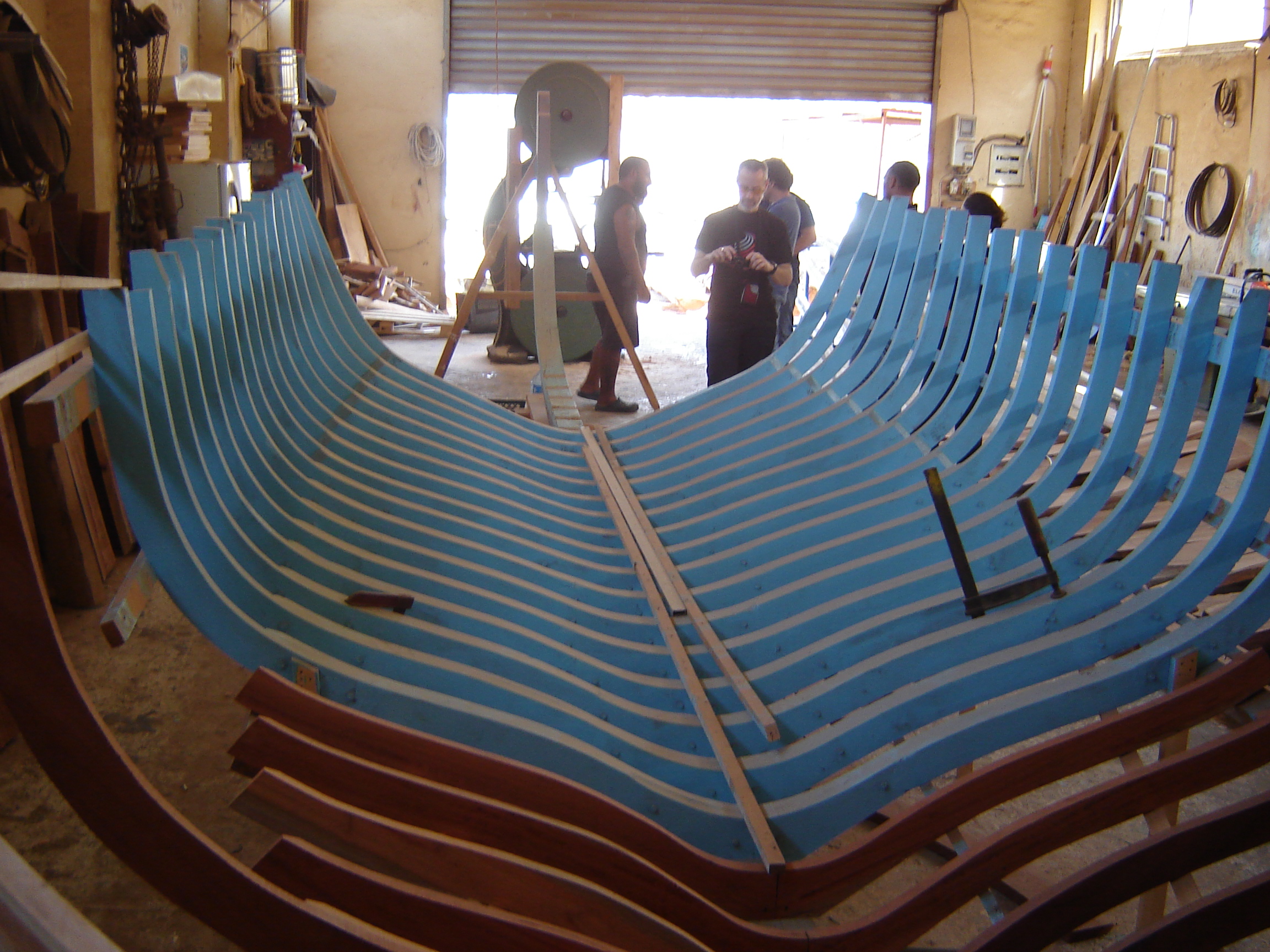 One of the traditional wooden boat building workshops on the dockside of Sidons old harbour
